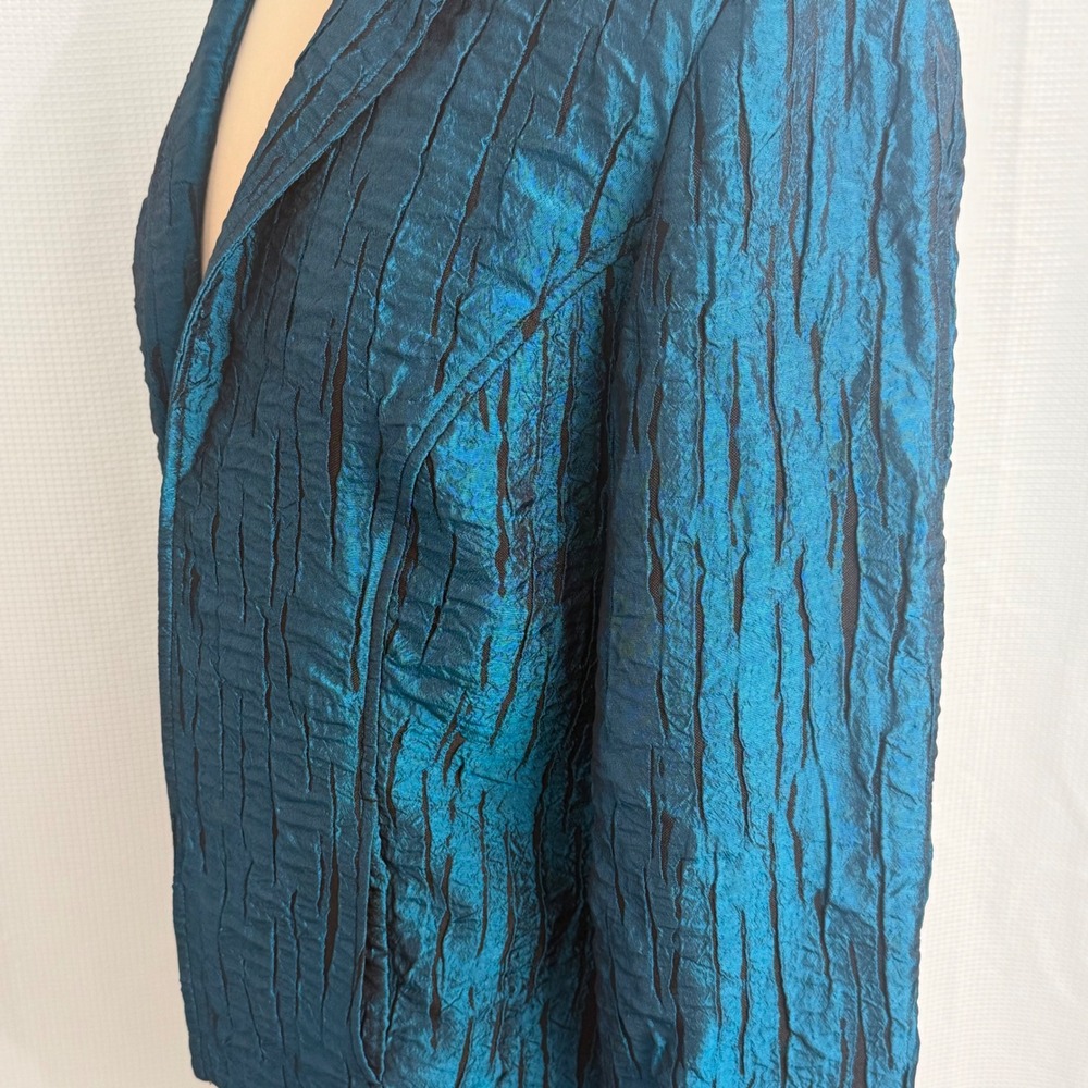 Chico's Women's Metallic Dark Teal Crinkle Blazer Jacket - Picture 4 of 8